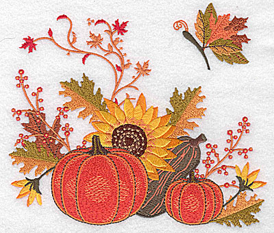 Embroidery Design: Pumpkins gourd and sunflower 6.93w X 6.01h